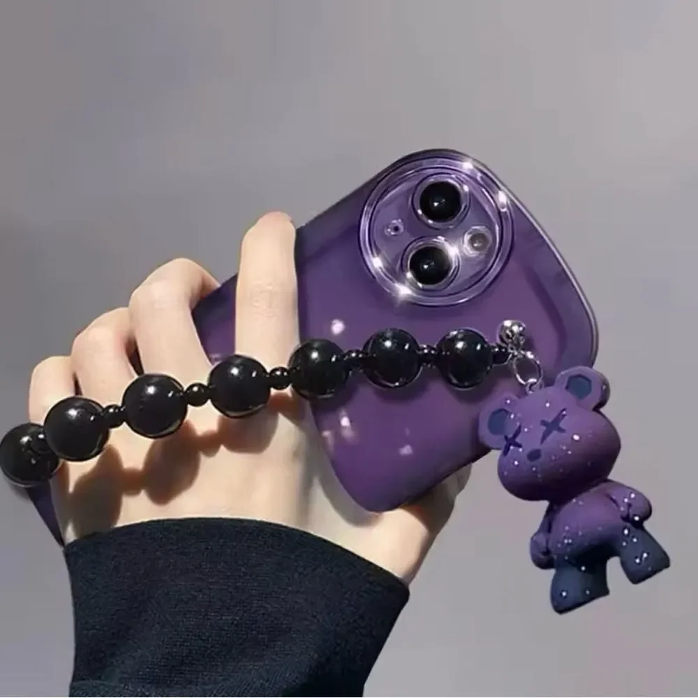 COPY - Purple Teddy Charm I-Phone 16 Case with Beaded Handle - Picture 4 of 8